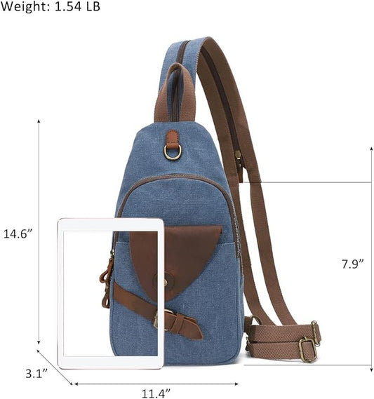 KL928 Canvas Sling Bag Crossbody Backpack Shoulder Casual Rucksack for Men Women