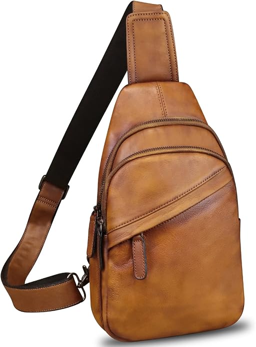 Genuine Leather Silng Bag for Men and Women Vintage Leather Sling Backpack Fashion Shoulder Crossbody Bag Chest Purse