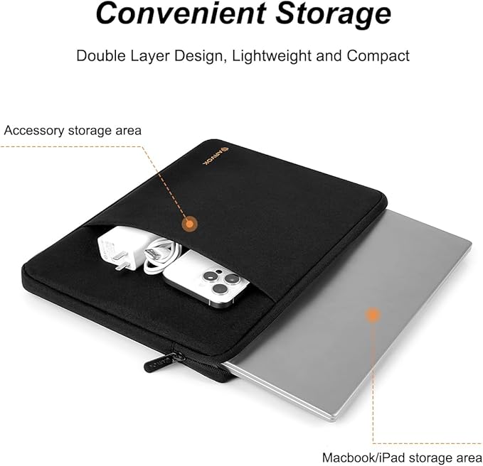 Arvok 15 15.6 16 inch Laptop Sleeve case for MacBook Air 15/16 inch/MacBook Pro 16 inch, Water-Resistant Protective Portable Laptop Cover Bag for HP/Dell/Asus/Acer/Huawei, Black