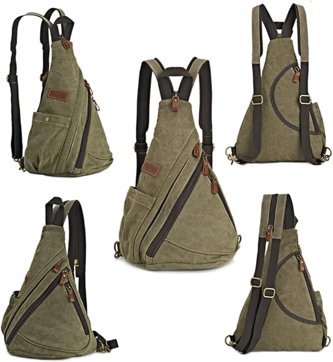 Canvas Sling Bag Convertible Crossbody Chest Bag Shoulder Backpack Daypack for Men Women Outdoor Cycling Travel