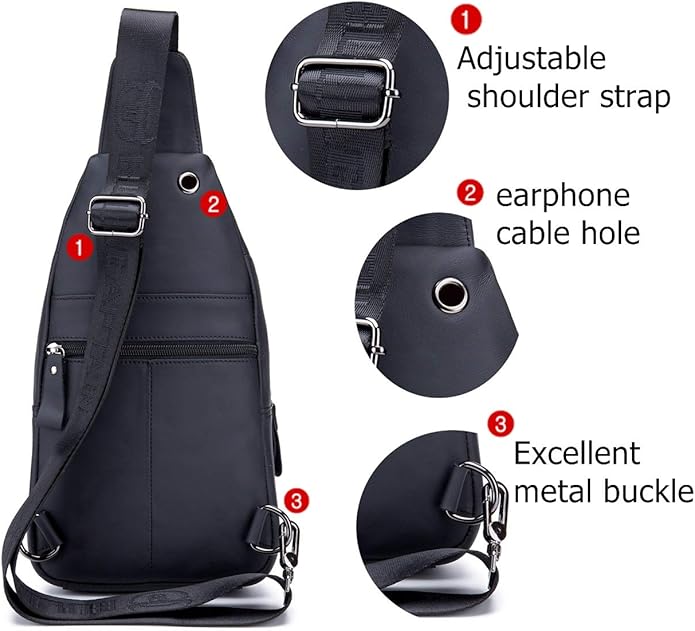 BULLCAPTAIN Genuine Leather Men Sling Bag Travel Crossbody Chest Bag Large Capacity Casual Hiking Daypack