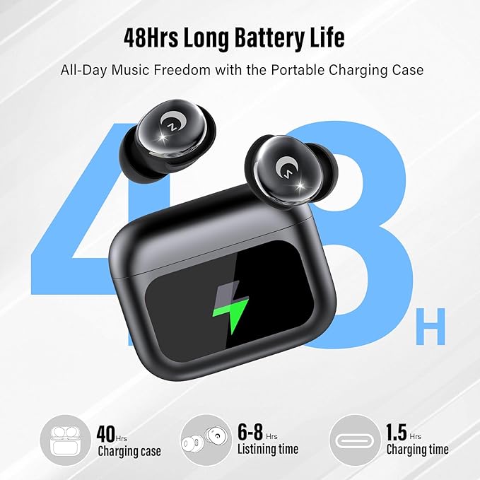 Sleep Earbuds Bluetooth 5.4 in Ear Smart Touch Screen Ear Buds, 48H Playtime Mini Sleep Headphones Small Design for Side Sleepers, Crystal-Clear Calls, 5 EQ Modes, IPX7 Waterproof Earphones Black