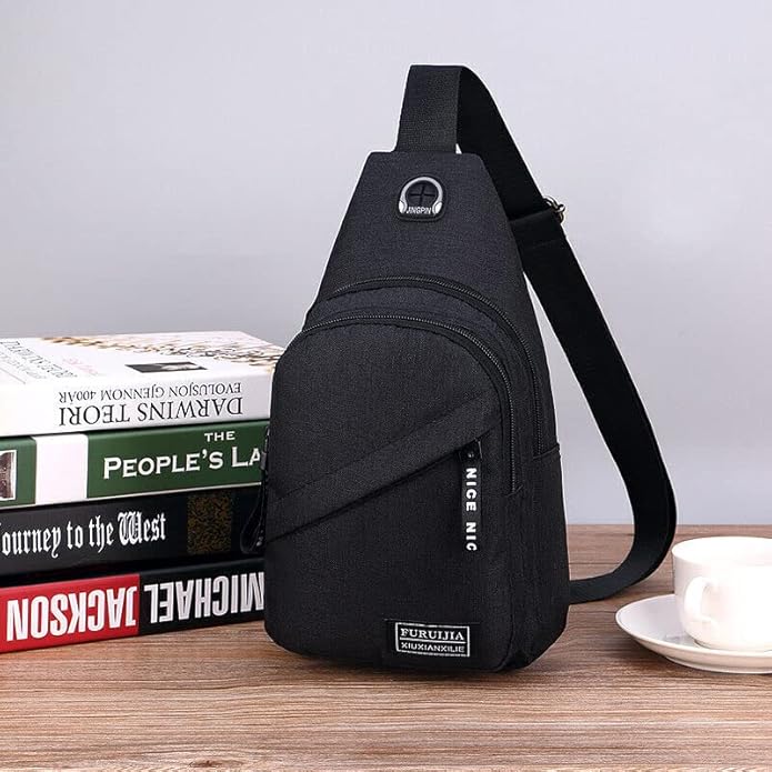Sling Cross Body Bag - Men & Women, Fanny Packs, Chest Bag for Hiking with Headphone Jack