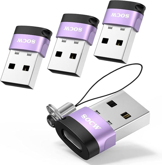 USB C Female to USB Male Adapter 2.0 (Purple, 4 Pack)