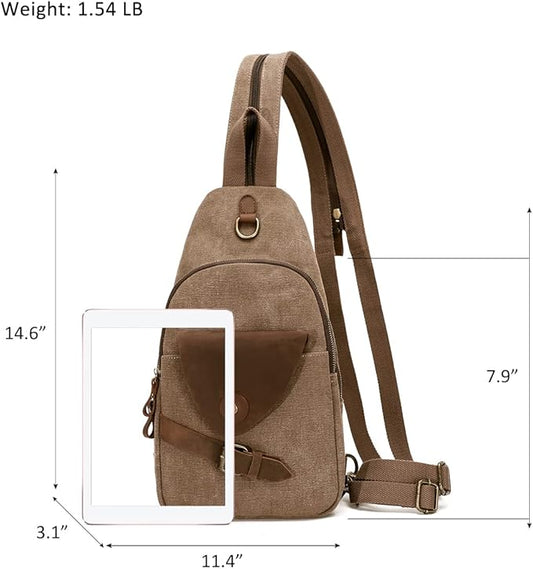 KL928 Canvas Sling Bag Crossbody Backpack Shoulder Casual Rucksack for Men Women,Brown