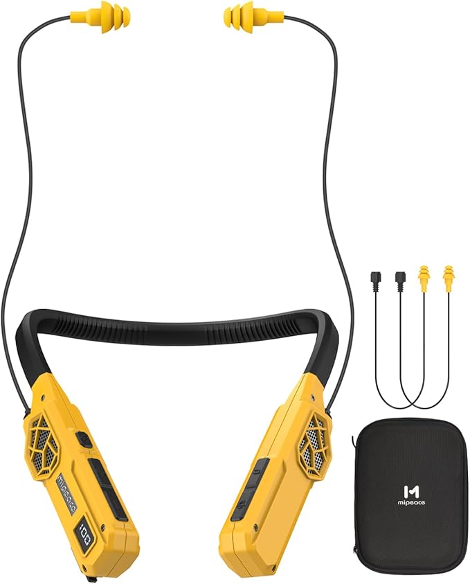 MIPEACE Neckband Bluetooth Headphones, 2-in-1 Around The Neck Work Headphones-OSHA Approved Earbuds w/Built-in Speakers,ENC,100+Hrs Playtime,4 EQ Modes for Bluetooth Hearing Protection Mowing Safety
