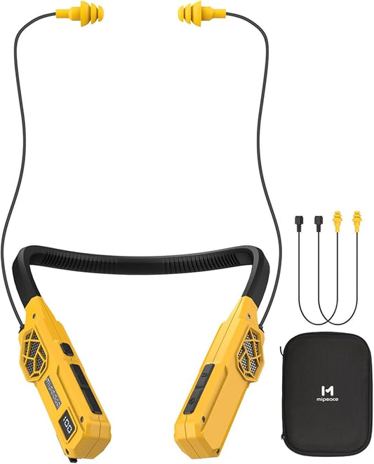 MIPEACE Neckband Bluetooth Headphones, 2-in-1 Around The Neck Work Headphones-OSHA Approved Earbuds w/Built-in Speakers,ENC,100+Hrs Playtime,4 EQ Modes for Bluetooth Hearing Protection Mowing Safety