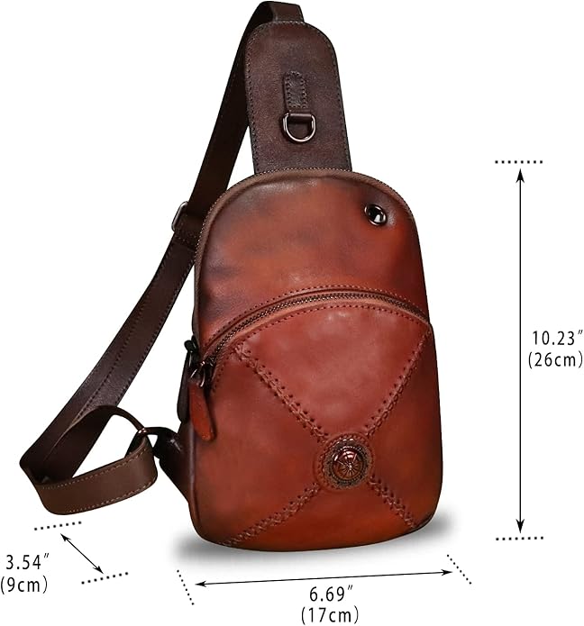 Genuine Leather Silng Bag for Women Small Vintage Leather Sling Backpack Fashion Shoulder Crossbody Bag Chest Purse