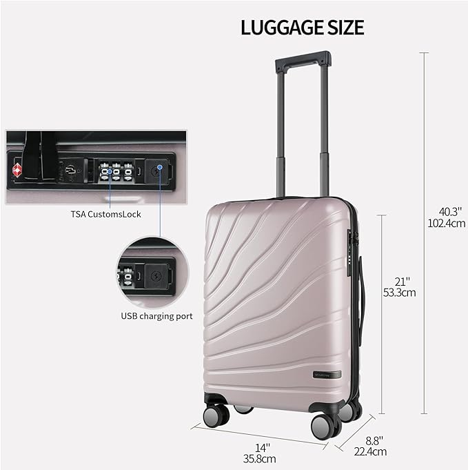 VANKEAN Carry On Luggage with Spinner Wheels & TSA Lock, Expandable Fashionable Hard Shell Suitcase airline approved，20 Inch Carry-On，Light Purple