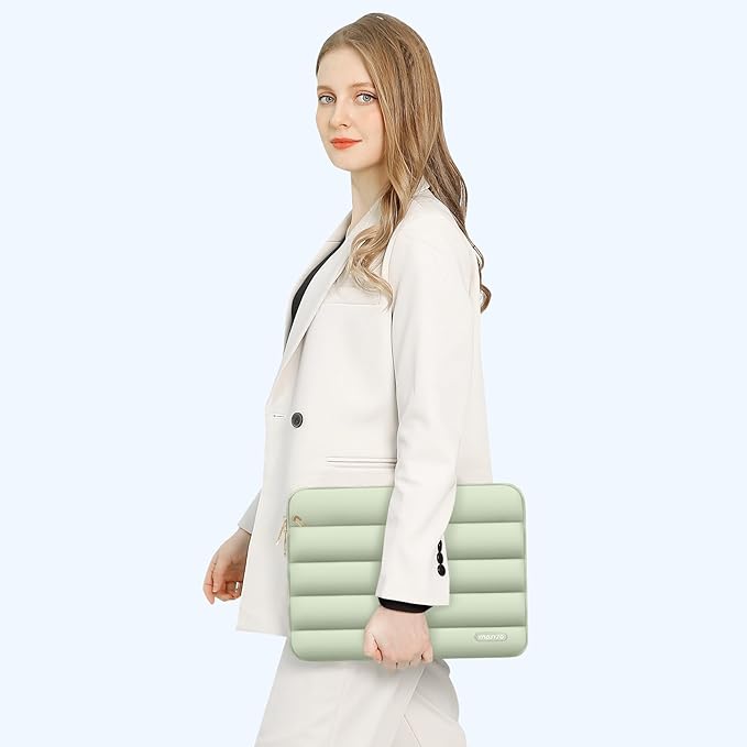 MOSISO 15-15.6 inch Laptop Case, 16 inch Puffy Laptop Sleeve Compatible with MacBook Pro 16, HP Dell ASUS Acer Toshiba Lenovo Notebook Computer, Polyester Horizontal Bag with Small Case, Sage Green