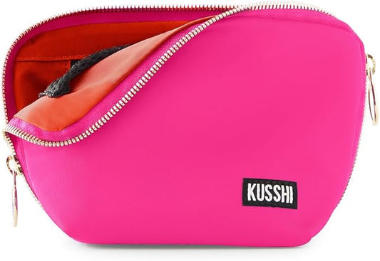 KUSSHI Washable Travel Makeup & Cosmetic Bag - Brush Organizer Sold Separately (Everyday, Bubble Gum Pink/Orange)
