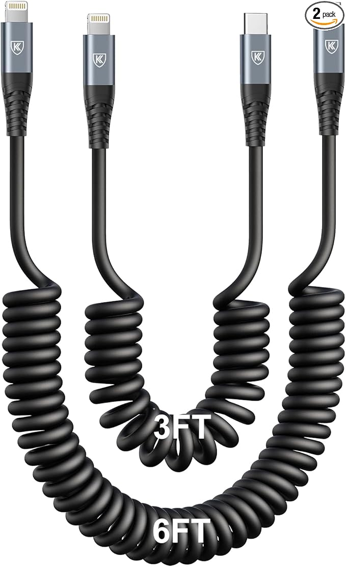USB C to Lightning Cable [3FT+6FT], 2Pack Coiled iPhone Charger Cable Fast Charging for Car [Apple MFi Certified] Short USBC iPhone Cord Compatible with iPhone14/13/12/11 Pro Max/8/Plus/iPad/CarPlay