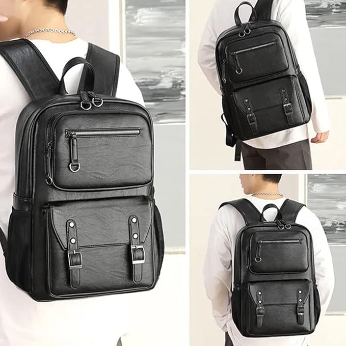 CHAO RAN Leather Backpack For Men Business Laptop Backpack Waterproof Travel College Backpack Daily Work Bags