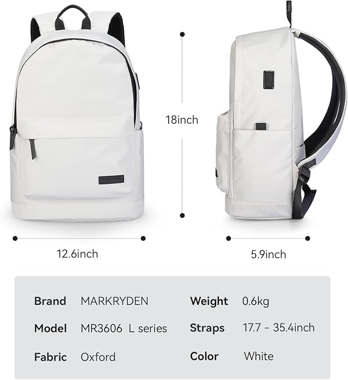 Muzee School Backpack Lightweight Travel Daypack Student Rucksack Laptop Backpack For 15.6 Inch Laptop (off white)