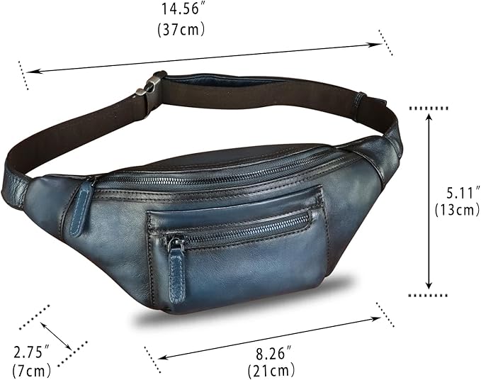 Genuine Leather Fanny Pack for Men and Women Vintage Handmade Leather Waist Bag Sling Bag Sling Backpack Purse Hip Crossbody Bag (Blue)