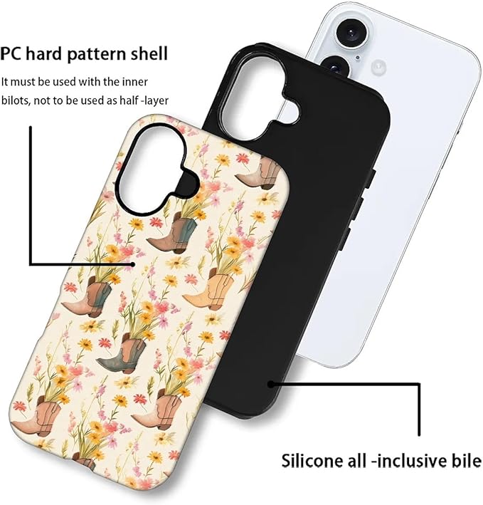 Case for iPhone 16,Western Cowgirl for Woman Men Full Body Protective Cover Shockproof 2 in 1 Silicone + Hard PC Case for iPhone 16
