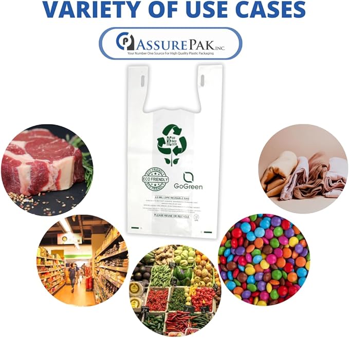 White Reusable/Eco-Friendly LDPE T-Shirt - 1/6 BBL 11.5"X6.5"X21" - 150 Bags - 101 Micron (4.0 mil) - White - WHLD4MREUSE1221