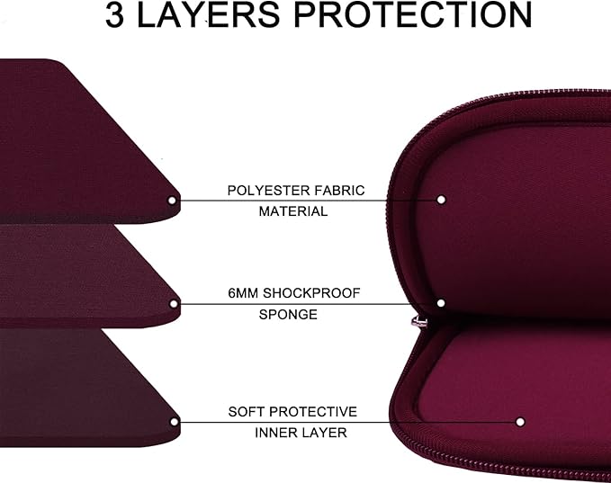 Laptop Sleeve Case 15.6 inch, Durable Briefcase Shockproof Protective Cover, Handbags Portable Laptop Bag for 15.6 inch HP Dell Asus Lenovo, Computer Case with Front Pocket, Wine Red