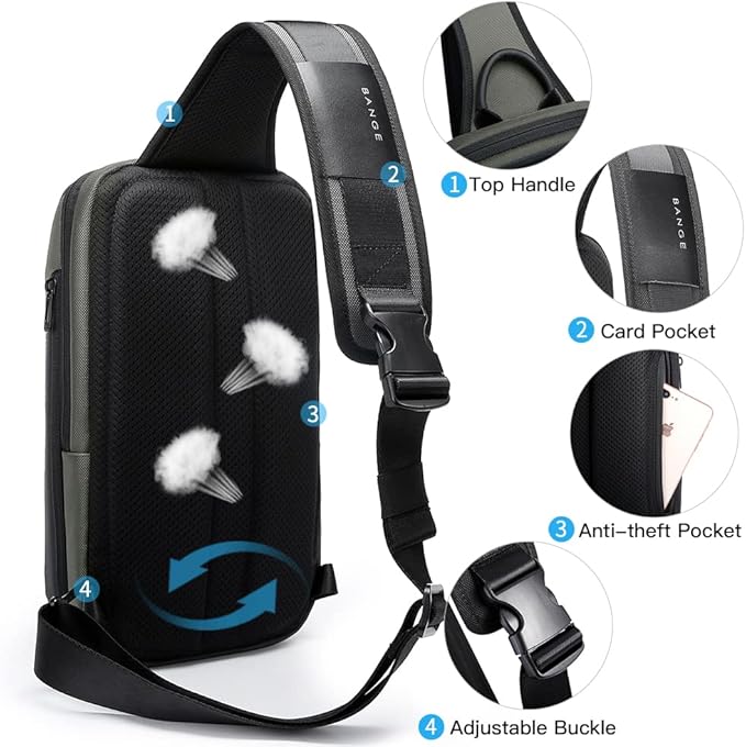 BANGE Sling Bag, Waterproof Men's Chest Bag Shoulder bags Crossbody Sling Backpack for Men……