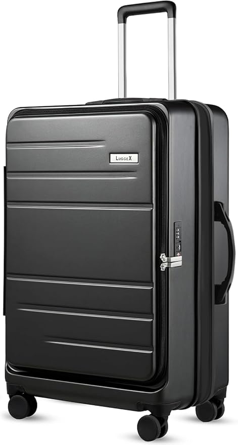 LUGGEX 24 Inch Luggage with Spinner Wheels, Expandable PC Hard Shell Checked Suitcase with Front Opening, Lightweight (Charcoal Metallic, 24 Inch)
