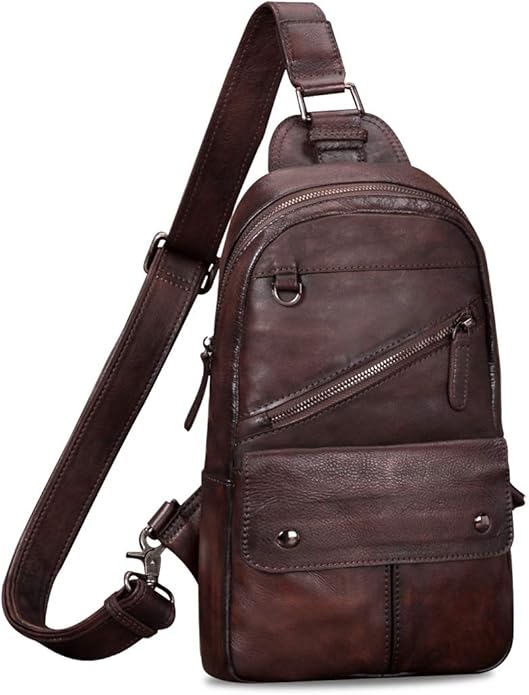 Genuine Leather Sling Bag for Men and Women Vintage Handmade Sling Backpack Shoulder Purse Crossbody Chest Bag