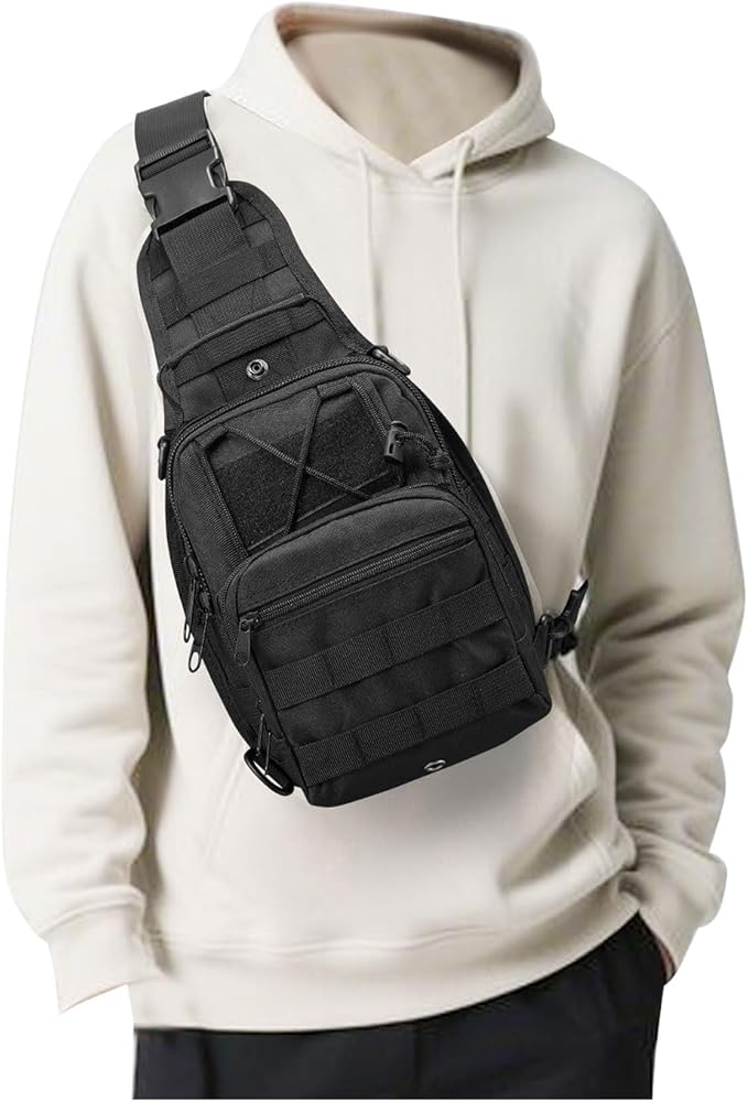 Small Black Sling Bag Backpack for Men, Waterproof Military Crossbody Bags Shoulder Backpack, Crossbody Concealed Carry Bag Chest Pack for Hiking Range Gym Outdoor Sports Every Day Carry