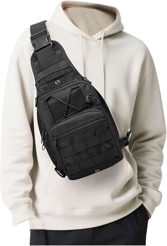 Small Black Sling Bag Backpack for Men, Waterproof Military Crossbody Bags Shoulder Backpack, Crossbody Concealed Carry Bag Chest Pack for Hiking Range Gym Outdoor Sports Every Day Carry