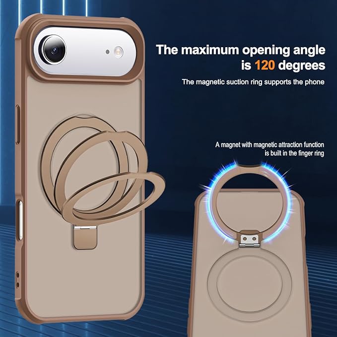 Compatible with iPhone 17 Air Case with Invisible Magnetic O-Ring Stand Military-Grade Translucent Phone Case for iPhone 17 Air 6.5" [Compatible with Mag-Safe][Great Grip Feeling],Desert Brown