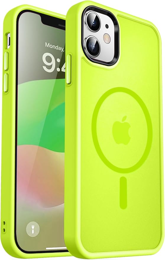 MOCCA Strong Magnetic for iPhone 12 Case/iPhone 12 Pro Case,[Compatible with Magsafe][Mil-Grade Drop Protection]Slim Shockproof Translucent Protective Phone Case for iPhone 12/12 Pro,Fluorescent Green