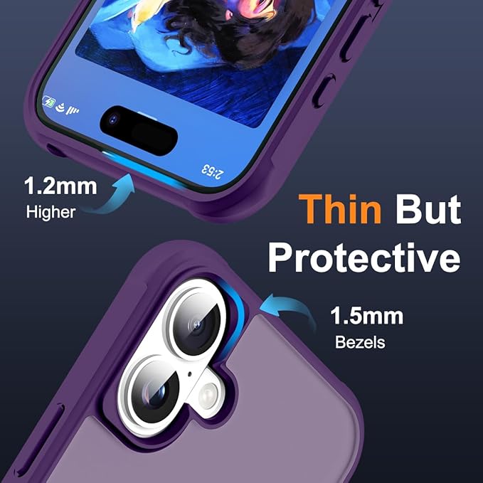 Compatible with iPhone 16 Case with Invisible Magnetic O-Ring Stand Military-Grade Translucent Case for iPhone 16 6.1" [Compatible with Mag-Safe][Great Grip Feeling], Purple