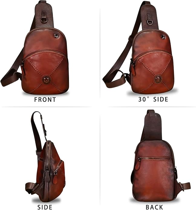 Genuine Leather Silng Bag for Women Small Vintage Leather Sling Backpack Fashion Shoulder Crossbody Bag Chest Purse
