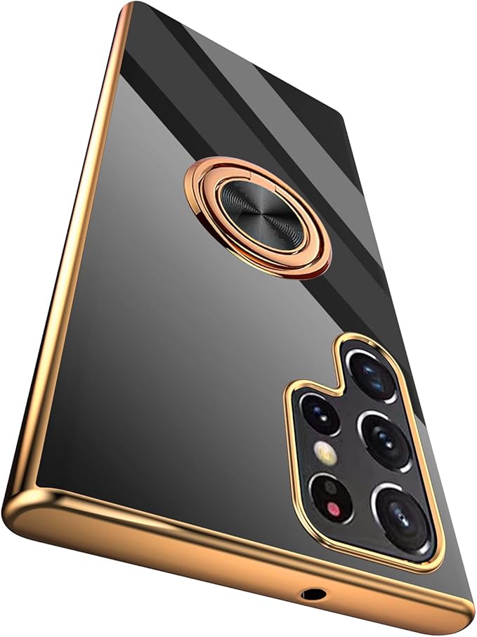Tnarru Compatible for Samsung Galaxy S22 Ultra Case with Ring Holder Kickstand [with Magnetic] Soft TPU Shockproof Electroplated Protective Phone Case for Galaxy S22 Ultra 5G Black