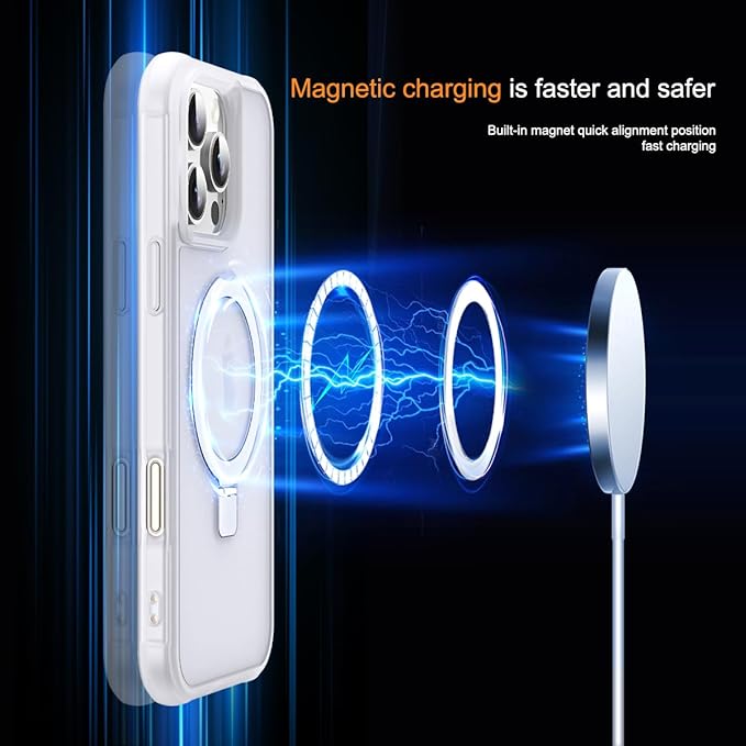 Compatible with iPhone 16 Pro Max Case with Invisible Magnetic O-Ring Stand Military-Grade Phone Case for iPhone 16 ProMax 6.9" [Compatible with Mag-Safe][Great Grip Feeling],Translucent