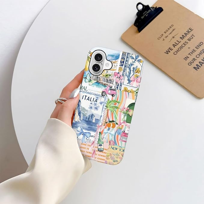 DAIZAG Case Compatible with iPhone 16 Plus,Fit Shockproof Cover for Women Girls,Bow Beach Landscape Collage Coastal