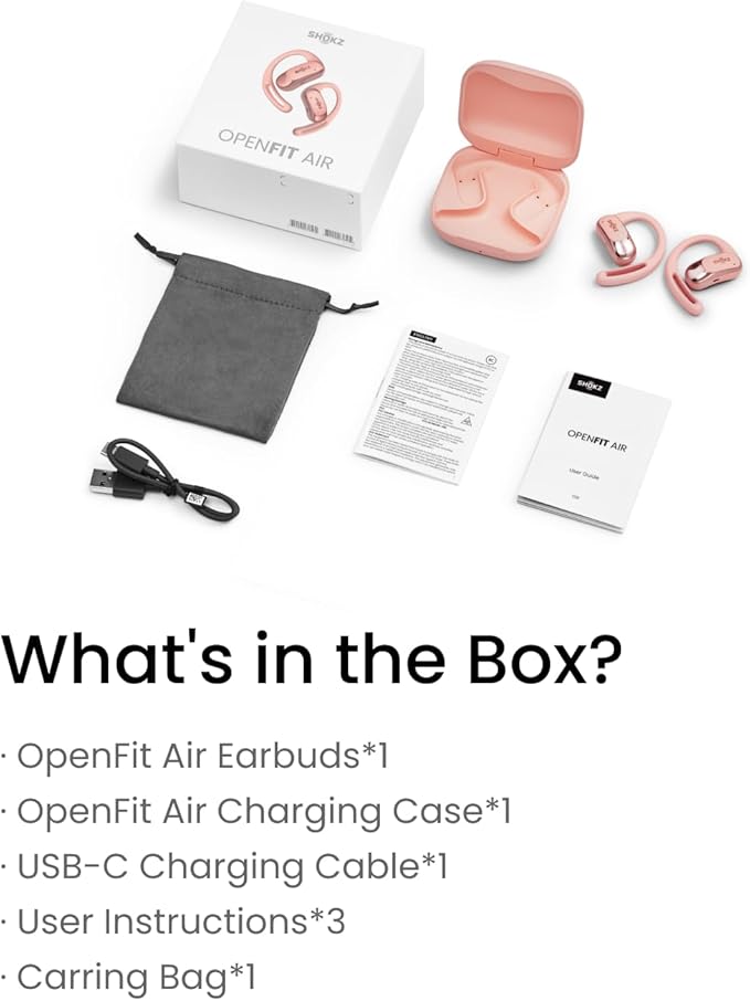 SHOKZ OpenFit Air - Open-Ear Headphones, True Wireless Earbuds, Water Resistant, Secure Earhooks for Daily Use, Pink