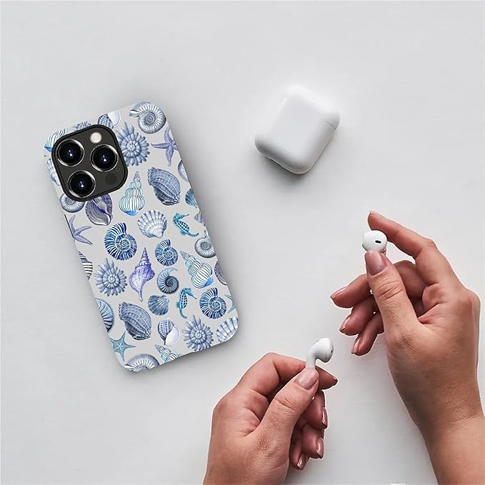 Case for iPhone 15 Pro,Summer Beachy Seashell for Woman Men Full Body Protective Cover Shockproof 2 in 1 Silicone + Hard PC Case for iPhone 15 Pro