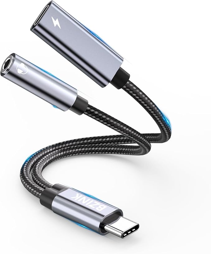 USB C to 3.5mm Female Headphone and Charger Adapter, 2-in-1 Type USBC to Aux Audio Jack Hi-Res DAC Adapter and Fast Charging Dongle Cable Compatible with iPhone 16/15 Pro Max,Galaxy S22 S21 S20 Pixel