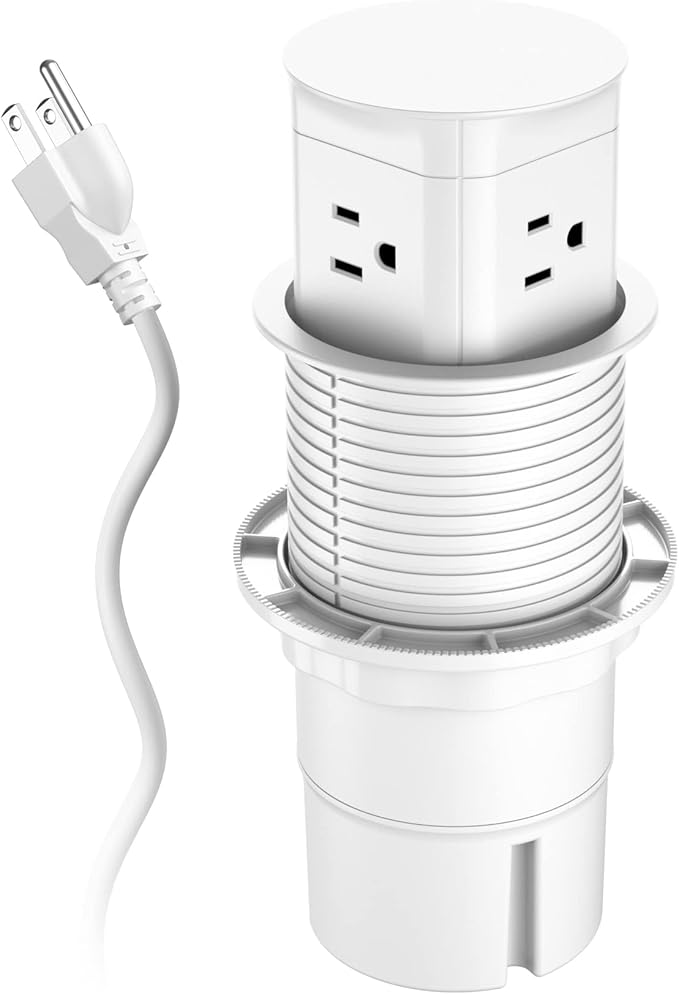 Jgstkcity Pop Up Outlet for Countertop, Flush Mount Tamper Resistant Space Saver Recessed 1875W Grommet,4 Outlets,15Amp Receptacle,ETL Listed,3.15inch Hole,White
