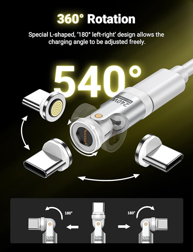 A.S 240W USB C Magnetic Adapter (3Pack), Gen3 USB C 90 Degree Adapter/C Right Angle Adapter/180 Degree USBC Adapters/USBC to USBC Adapters for Phone 16/15, Ma-Book Pro/Pad Series, Samsung (White)