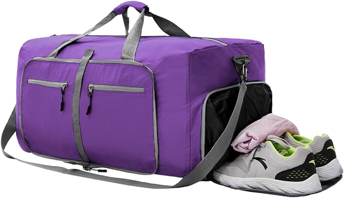 Dimayar Travel Duffle Bag for Men Women - Foldable Duffel Bag with Shoes Compartment - Overnight Bags Waterproof & Tear Resistant(115L,Purple)