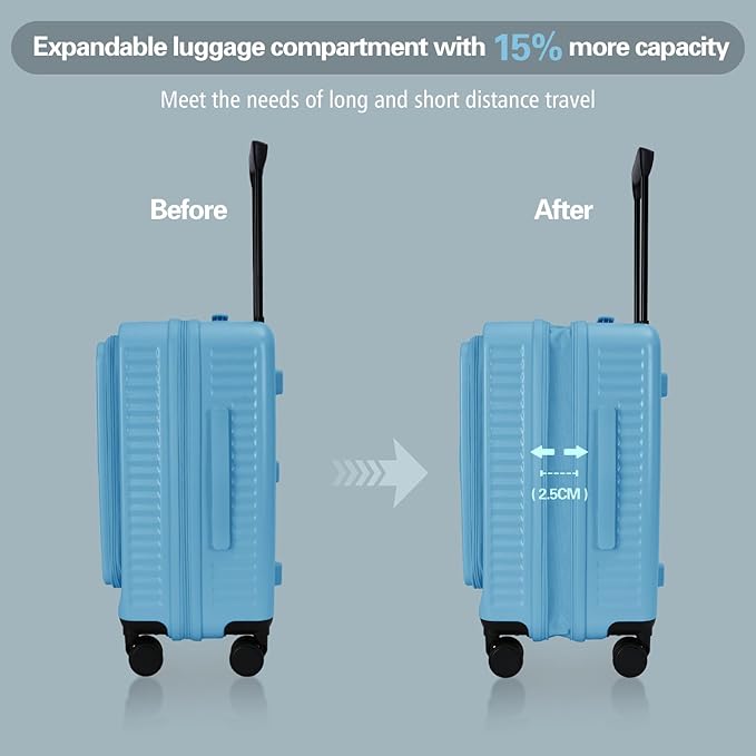 20 Inch Luggage with Spinner Wheels,Expandable Front Opening Suitcase 100% PC Hard Shell TSA Lock, Smooth Rolling Wheels, Lightweight Travel for Men and Women, Y03 Yellow Slightly Larger