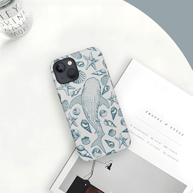 DAIZAG Case Compatible with iPhone 15 Plus,Fit Shockproof Cover for Women Girls,Beach Seashell Whale Ocean Aesthetic