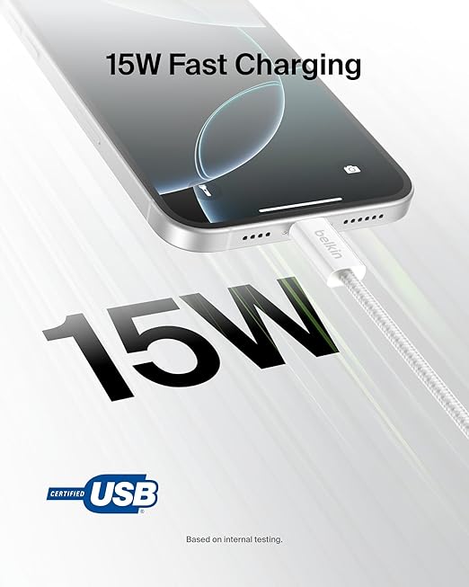 Belkin USB A to USB C Cable 2-Pack, 6.6ft, 15W - Type C Charger, iPhone Charger Cord, Soft, Braided, Flexible for iPhone 17 & 16, Galaxy S25, Pixel 10, iPad Pro, Airpods Pro, Switch & More - White