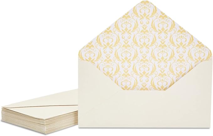 Paper Junkie Letter Paper & Envelopes Set - 60 Sheets (7.2 x 10.2 In) & 30 Ivory Envelopes (4 x 7.7 in), Gold Border, 100 GSM - Vintage Lined Stationery for Love Letters & Invitations