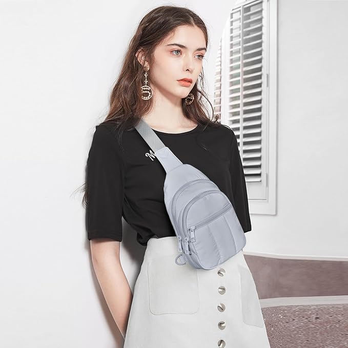 Quilted Puffer Crossbody Bags for Women Small Puffy Sling Bag Lightweight Cross Body Bubble Purse Shoulder Bag for Travel (Gray)