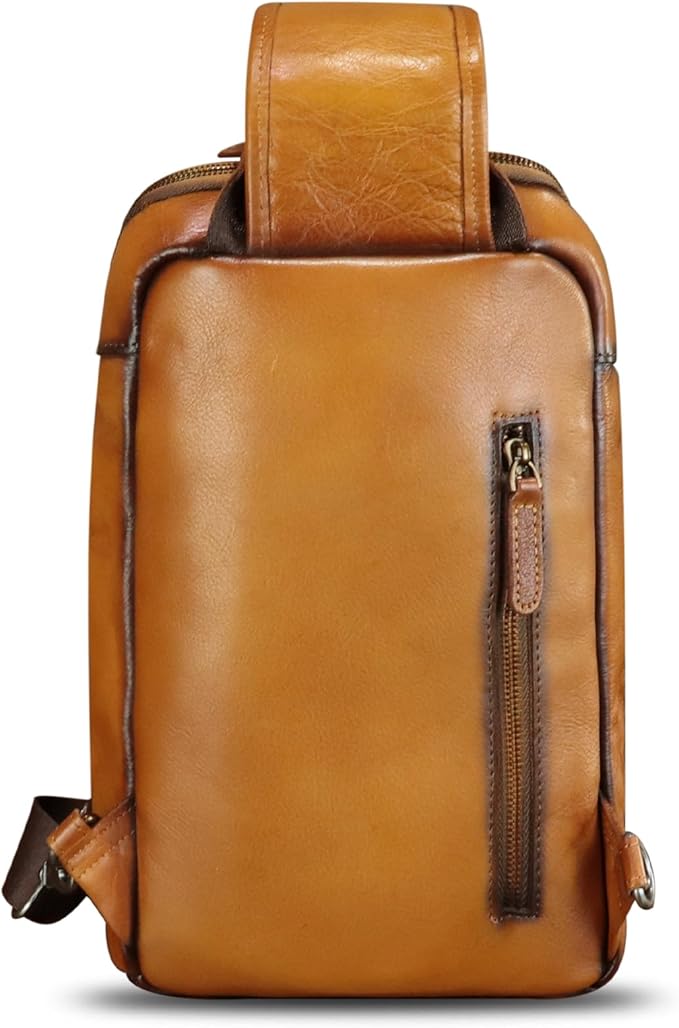 Genuine Leather Sling Bag for Men and Women Vintage Leather Sling Backpack Crossbody Bag Chest purse for 11 Inch Ipad Pro