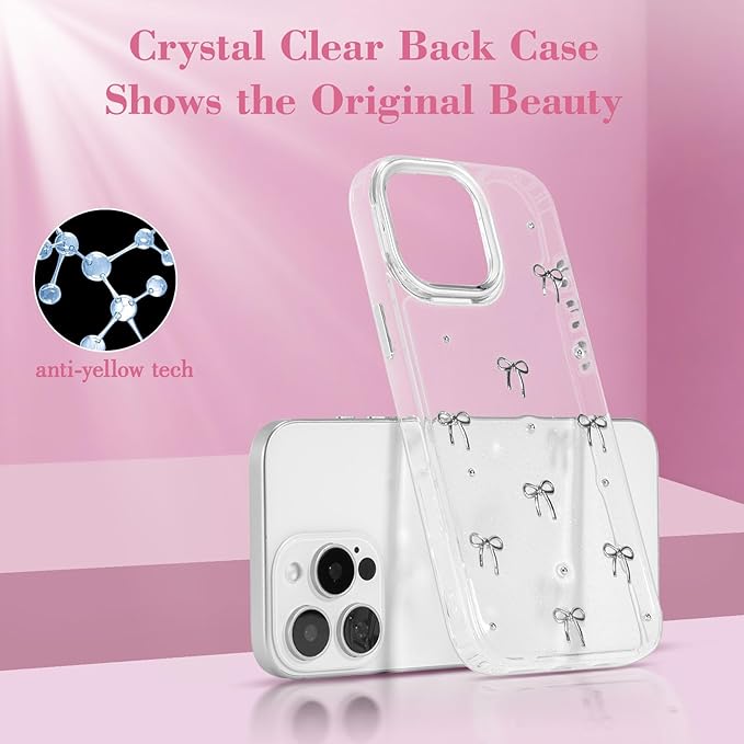 EYZUTAK Case for iPhone 16 Pro, Bling Glitter 3D Bowknot Phone Case Cute Sparkly Crystal Clear Bow Aesthetic Design Case Slim Soft Durable TPU Transparent Protective Cover for Women Girls - Bow