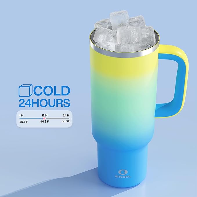 40 oz Tumbler with Handle and Straw: Stainless Steel Insulated Tumbler Keeps Cold for 24 Hours, Leakproof Travel Cup Fits in Cup Holder and BPA-Free, Soft Lagoon