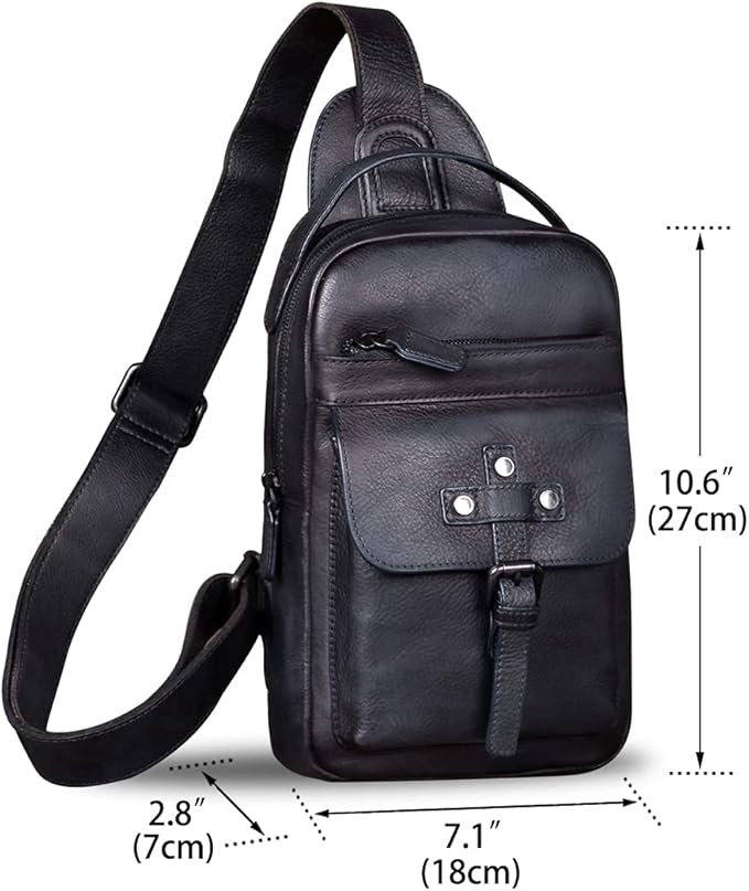 IVTG Genuine Leather Sling Bag Chest Shoulder Fanny Bag Hiking Backpack Vintage Handmade Crossbody Daypack