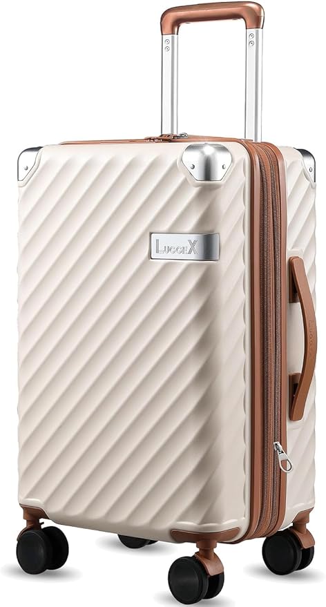 LUGGEX Luggage with Spinner Wheels, Polycarbonate Expandable Hard Shell Suitcase, Carry On 20 Inch, Beige